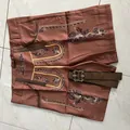 Detailed view of German Oktoberfest shorts with embroidery and an ornate buckle belt. - 3XL / Bottoms / Coffee