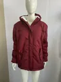 Women's burgundy fleece-lined hooded jacket with zipper and pockets displayed on a mannequin. - S / Tops / Burgundy
