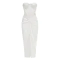 Vista frontale di un abito a corsetto in mesh bianco con gonna drappeggiata in raso. - XS / Vestiti / Bianco