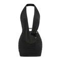 Elegant black halter mini dress with deep V-neckline and ruched details for a slimming fit - XS / Dresses / Black