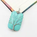 Detalle del colgante de turquesa envuelto en alambre con diseño del árbol de la vida - Colgante de Turquesa / 1 Pieza / Turquesa
