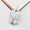 Macro detail of handmade wire-wrapped tree of life on rectangular white gemstone pendant - Howlite Pendant / 1 Piece / Howlite