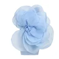 Close-up of large layered fabric flower detail on light blue party dress. - Light Blue