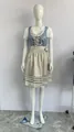 Traditional German Oktoberfest Dirndl dress with blue patterned bodice and beige skirt. - S / Dresses / White