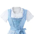 Traditional blue Bavarian Dirndl dress with white floral pattern and puff sleeve blouse - S / Set / Sky Blue