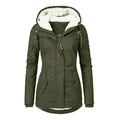 Women's olive green winter parka with white fleece-lined hood and utility pockets - S / Tops / Army Green