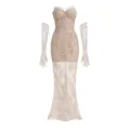 Elegant floral lace mermaid dress with matching gloves for a sophisticated party look - XS / Dresses / Light Pink