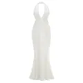 Detailed macro view showing the 3D rose floral texture on this white mermaid party dress. - XS / Dresses / White