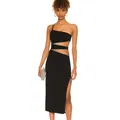 Sexy black one-shoulder midi dress with sparkling rhinestone cutouts and high side slit - XS / Dresses / Black