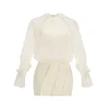 Elegant white sheer long-sleeved shirt and pleated mini skirt set for formal events - XS / Set / Apricot