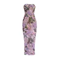 Détail de la broderie florale à paillettes sur une robe de soirée bustier violette. - XS / Robes / Mauve Clair