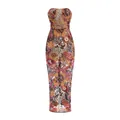 Élégante robe de soirée bustier avec broderie florale de paillettes colorées sur maille. - XS / Robes / Rouge Brique