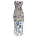 Robe de soirée élégante bustier avec broderie florale à paillettes et détails en mesh - XS / Robes / Bleu Clair avec Paillettes