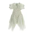 Elegant light green off-the-shoulder lace dress with 3D floral accents and mesh details - XS / Dresses / Green
