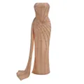 Elegant champagne sequined strapless evening gown with side slit and boning detail - XS / Dresses / Champagne
