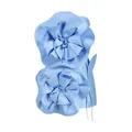 Detail view of large satin flower applique on a light blue strapless cocktail dress - S / Dresses / Sky Blue