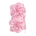 Detailed macro view of pink satin strapless dress with large fabric flower decorations - S / Dresses / Pink
