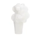 Detail view of a white off-shoulder midi dress with a large 3D organza flower embellishment. - XS / Dresses / White