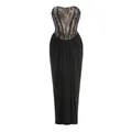 Elegant black evening dress featuring a lace corset bodice and fishbone boning structure. - XS / Dresses / Black