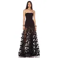 Sexy black strapless backless maxi dress with 3D floral appliques and sheer mesh skirt - XS / Dresses / Black