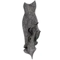 Elegant silver sequined strapless midi dress with ruffle hem for parties and gala events - XS / Dresses / Silver