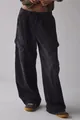 Detail of women's loose cargo jeans in washed black street style - S / Bottoms / Black
