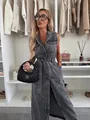 European style sleeveless long denim dress with belted waist and button front - S / Dresses / Black