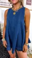 Vue rapprochée d'un haut en denim sans manches ample avec coutures verticales stylées - S / Ensemble / Bleu foncé