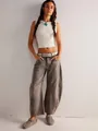 Women's casual baggy horseshoe barrel jeans in washed brown denim with a relaxed fit - S / Bottoms / Dark Gray
