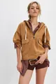Stylish loose-fit washed hooded denim pullover featuring front flap pockets and drawstrings - S / Tops / Earthy Yellow