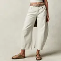 Cream white loose barrel leg mid-waist denim pants for women stylish casual autumn outfit - S / Bottoms / Ivory