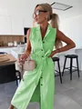 Robe longue en jean vert lime sans manches avec ceinture à nouer et boutonnage simple - Vert clair