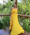 Elegant Summer 2025 yellow pleated strapless ruffled maxi dress with a flowing silhouette - S / Dresses / Yellow