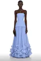 Robe de soirée bustier bleu clair élégante avec jupe plissée et pétales de fleurs 3D au bas - Bleu glacier
