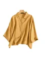Camicetta casual in lino giallo senape da donna con colletto Peter Pan e spalle cadenti - Taglia S / Top / Giallo