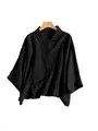 Elegante camicia in lino nero da donna con spalle scese e classico colletto Peter Pan. - Taglia S / Top / Nero