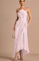 Elegant light pink pleated halter maxi dress with ruffle detailing for summer 2025 - Pink