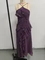 Purple pleated halter maxi dress with ruffle details in sleeveless style - Custom Purple