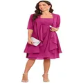Elegant fuchsia strapless cocktail dress set with matching three-quarter sleeve shawl accessory - US16 / Set / Hot Pink