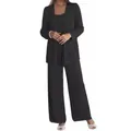 Detail showing the full silhouette of the elegant black three-piece trouser suit. - US0 (XS) / Top And Bottom / Black
