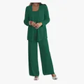 Elegant deep green three-piece lace cardigan and chiffon wide-leg pants outfit for women - US0 (XS) / Top And Bottom / Dark Green
