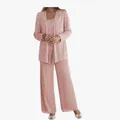 Elegant dusty rose lace three-piece suit featuring chiffon wide-leg pants and cardigan - US0 (XS) / Top And Bottom / Lotus root pink