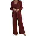 Detail view of burgundy lace cardigan and chiffon pants for elegant formal wear - US0 (XS) / Top And Bottom / Burgundy
