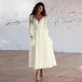 Elegante vestido de novia de encaje blanco con manga larga, escote en V y corte en A - US0 (XS) / Vestidos / Marfil