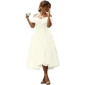 Elegant white off-shoulder A-line midi dress for weddings or formal occasions - US16 / Dresses / Ivory