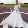 Robe de mariée blanche élégante à épaules dénudées avec manches bouffantes en organza - US0 (XS) / Robes / Blanc