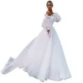 Robe de mariée élégante blanche à épaules dénudées avec manches bouffantes et jupe - US0 (XS) / Robes / Ivoire