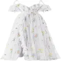Elegant white floral evening dress with thin spaghetti straps and ruffle details - US16 / Dresses / White