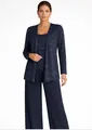 Elegant navy blue two-piece fashion set featuring a speckled pattern cardigan and inner top - US8 (XL) / Top And Bottom / Navy Blue