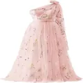Elegant pink one-shoulder evening gown featuring floral embroidery and a layered tulle skirt - US16 / Dresses / One-Shoulder Pink